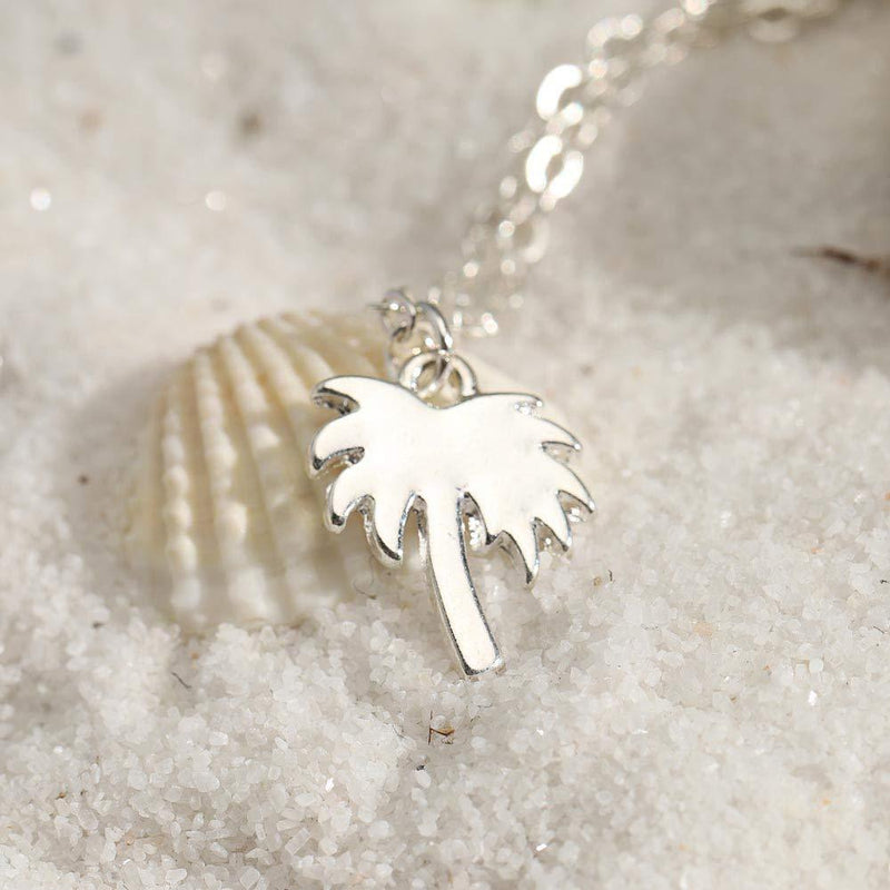 Sakytal Boho Palm Tree Necklace Cocount Tree Pendant Necklaces Chain Jewelry Adjustable for Women and Girls (Silver) Silver - BeesActive Australia