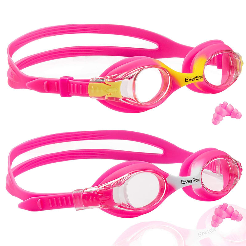 Kids Swim Goggles, 2 Pack Swimming Goggles for Children Kids Toddler Girl Boy Anti Fog Waterproof Soft Silicone (Age 3-12) Pink & Rose Red - BeesActive Australia