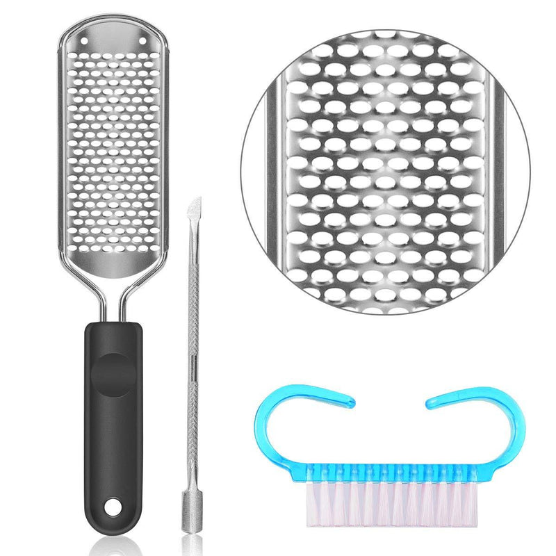 Pedicure Foot File Callus Remover and Cuticle Pusher - Care Pedicure Tools Set Foot Dead Skin Remover Stainless Steel Foot Rasp and Pinching Cuticle Pusher for Men Women Black,Silver - BeesActive Australia