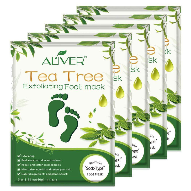 Foot Peel Mask (5 Pair), Repair Cracked Rough Heel & Remove Dead Skin & Peeling off Calluses, Exfoliating Foot Mask for Dry Skin, Get Baby Smooth Soft Touch Feet for Men & Women Tea Tree - BeesActive Australia