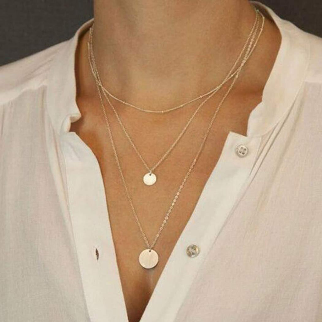 Adflyco Layered Choker Necklace Gold Sequins Pendant Necklaces Chain Jewelry Adjustable for Women and Girls - BeesActive Australia