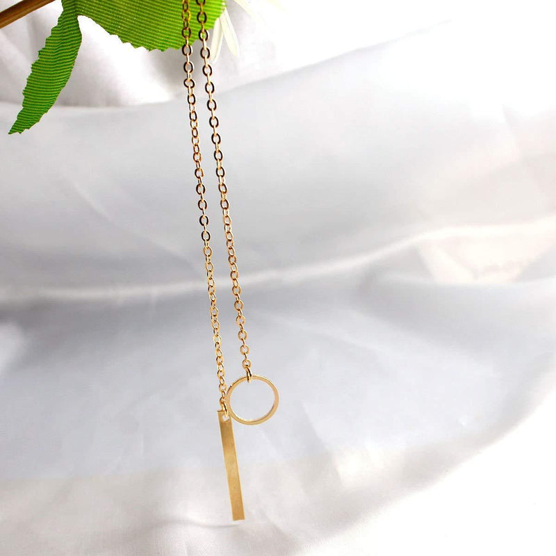 Adflyco Boho Bar Necklace Gold Circle Pendant Necklaces Chain Jewelry Adjustable for Women and Girls - BeesActive Australia