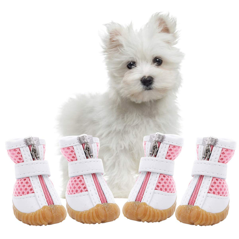 AOFITEE Mesh Dog Shoes Dog Boots, Breathable Dog Shoes for Small Dogs, Waterproof Puppy Booties Sandals with Anti-Slip Sole and Zipper, Dog Shoes for Hot Pavement Durable Pet Paw Protector X-Small (Pack of 4) Pink - BeesActive Australia