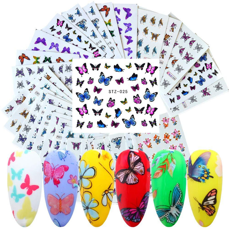 30 Sheets Butterfly Nail Art Stickers Decals Butterfly Design for Nails Decoration Water Transfer Butterfly Nail Sticker Starry Sky Foil Nail Art Design Manicure Tips DIY Decoration Tools Accessories - BeesActive Australia