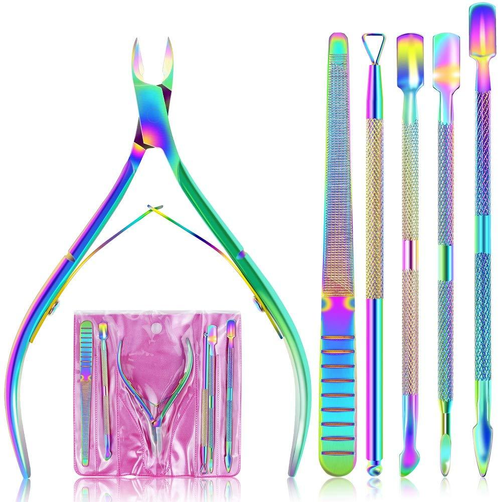 EAONE Cuticle Nipper and Pusher Set Nail Nippers Stainless Steel Cuticle Trimmer Cutter Dead Skin Remover for Women Girls Toenails and Fingernails Care, 6 Pieces, Colorful - BeesActive Australia