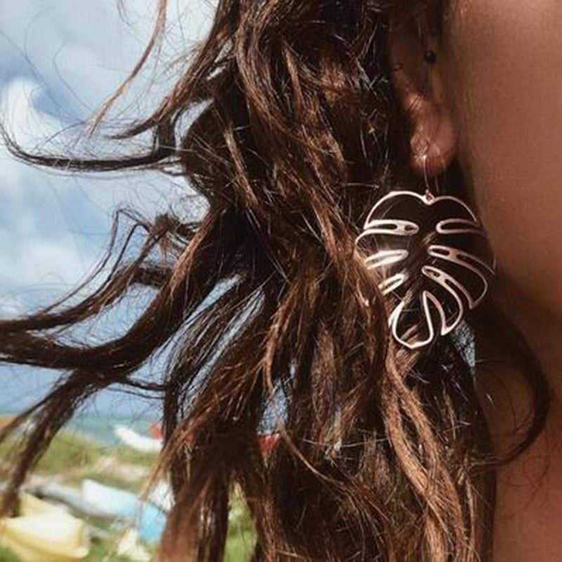 Sakytal Boho Palm Leaf Earrings Vintage Large Hollowed-Out Dangle Earrings Jewelry for Women and Girls(Gold) Gold - BeesActive Australia