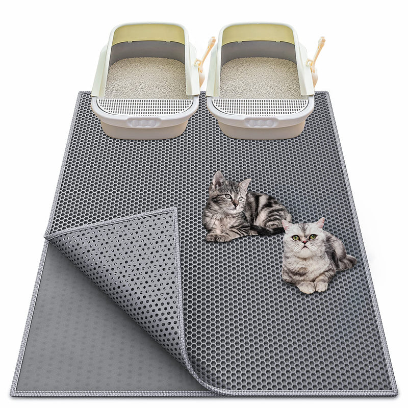 Waretary Cat Litter Mat, Pretty Litter Box Trapping Mat, 36" X 30"/30"x 24"Inch Honeycomb Double Scatter Control Layer Mat for Kitty, Urine & Waterproof, Washable, Easy Clean Grey 36"x 30" - BeesActive Australia