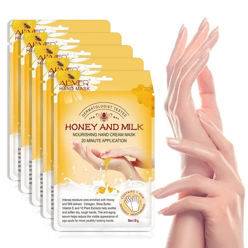 Hand Moisturizing Mask, (5 Pack) Honey and Milk Gloves, Moisturizing Natural Therapy Gloves, for Dry Aging Cracked Hands Repair Rough Skin for Men Women honey mask - BeesActive Australia