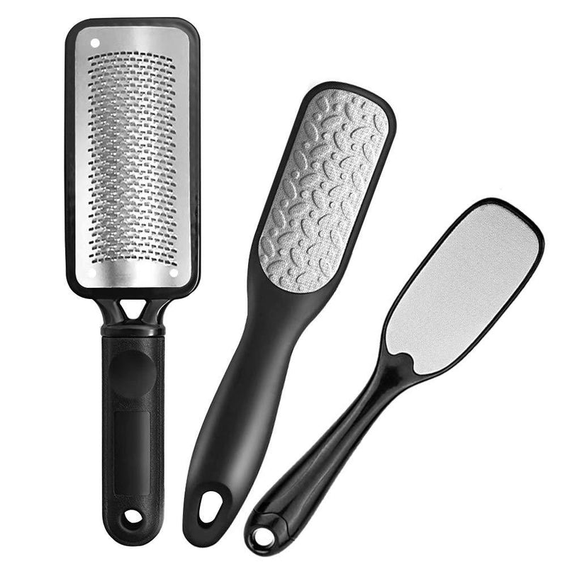 Foot File Callus Remover,3PCS Colossal Foot Rasp Foot Pedicure Stainless Steel File for Dead Skin, Foot Scrubber Pedicure Tools Rasp, Dry and Wet Large Surface Foot Care for Smooth Feet,Black & Silver - BeesActive Australia