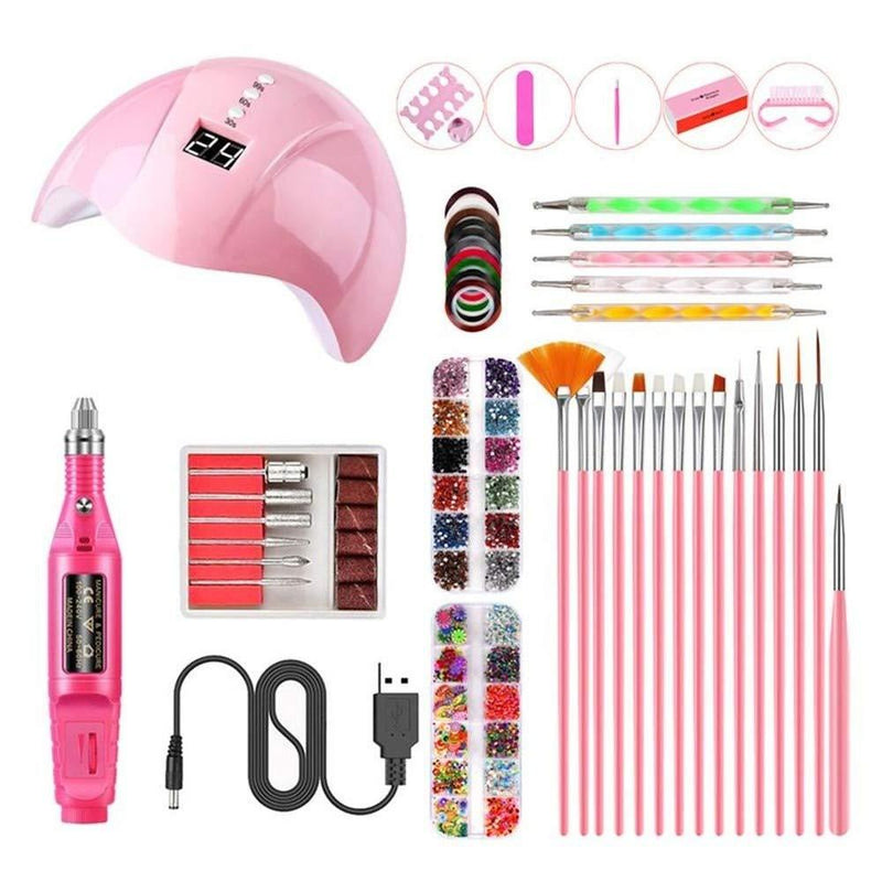 Barabum Nail Lamp,Nail Art Equipment Set,Nail Art Brush Set,Nail Polisher for Salon 1 Set Manicures Tool Nail Art Set (Pink set) Pink set - BeesActive Australia