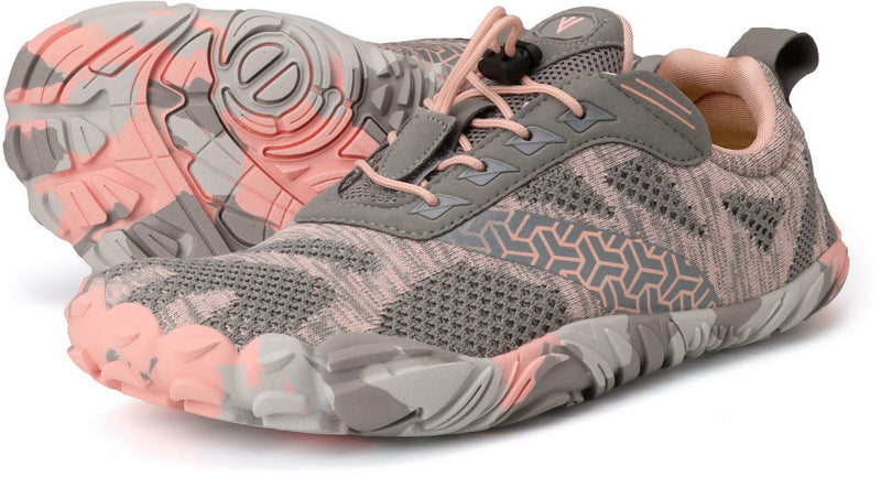 Joomra Women's Minimalist Trail Running Barefoot Shoes | Wide Toe Box | Zero Drop 9-9.5 A_pink Grey Knit - BeesActive Australia
