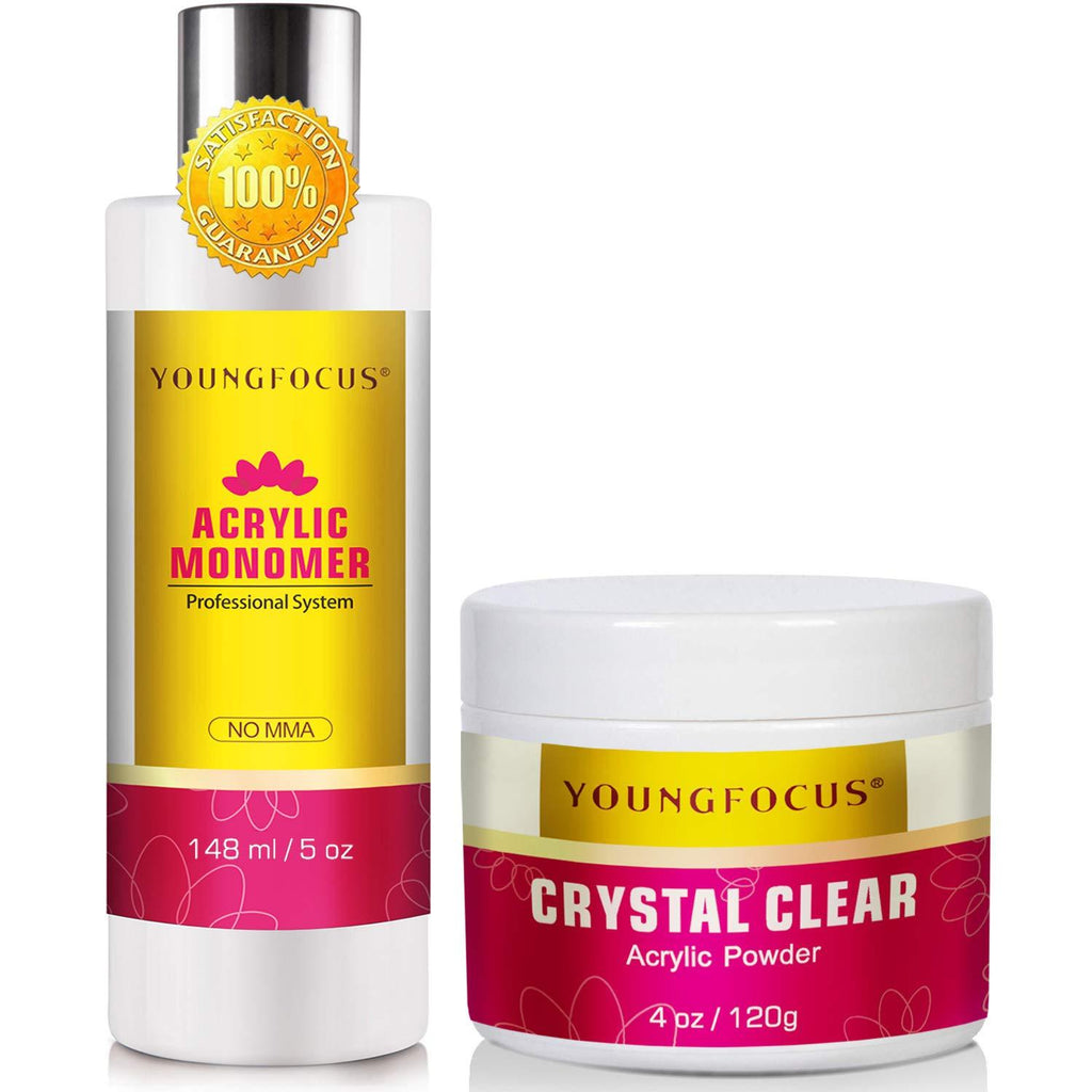 Youngfocus Professional Polymer Kit Acrylic Powder Crystal Clear 4 oz & Liquid monomer Acrylic Liquid Monomer 5 oz for Doing Acrylic Nails, MMA free, Ultra Shine and Strong Nails Acrylic Nail Kit - BeesActive Australia