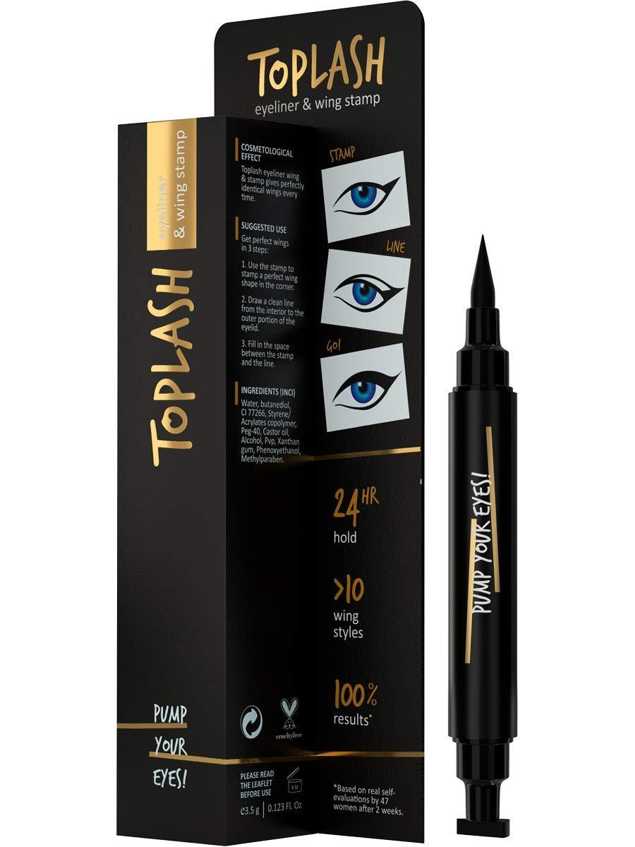 Toplash Liquid Eyeliner Black with Angled Wing Stamp, 2-in-1 - BeesActive Australia