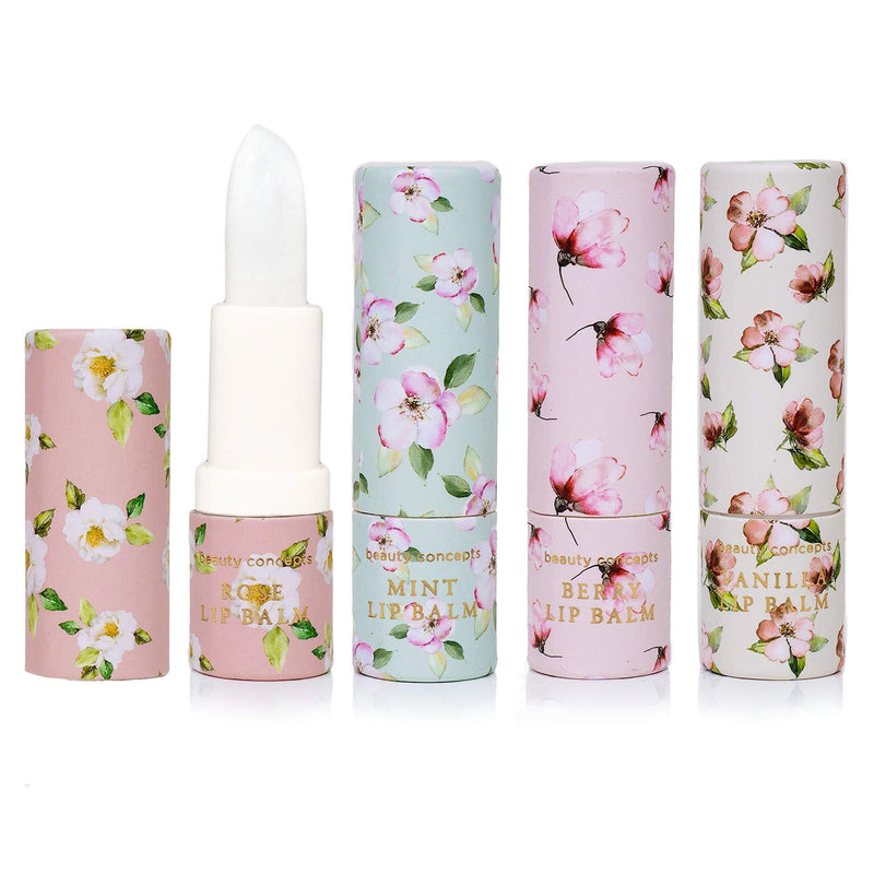Live Green 4 Pc Lip Balm Collection, Lip Softening Gift Set (Mint, Berry, Rose and Vanilla) Mint, Berry, Rose and Vanilla - BeesActive Australia