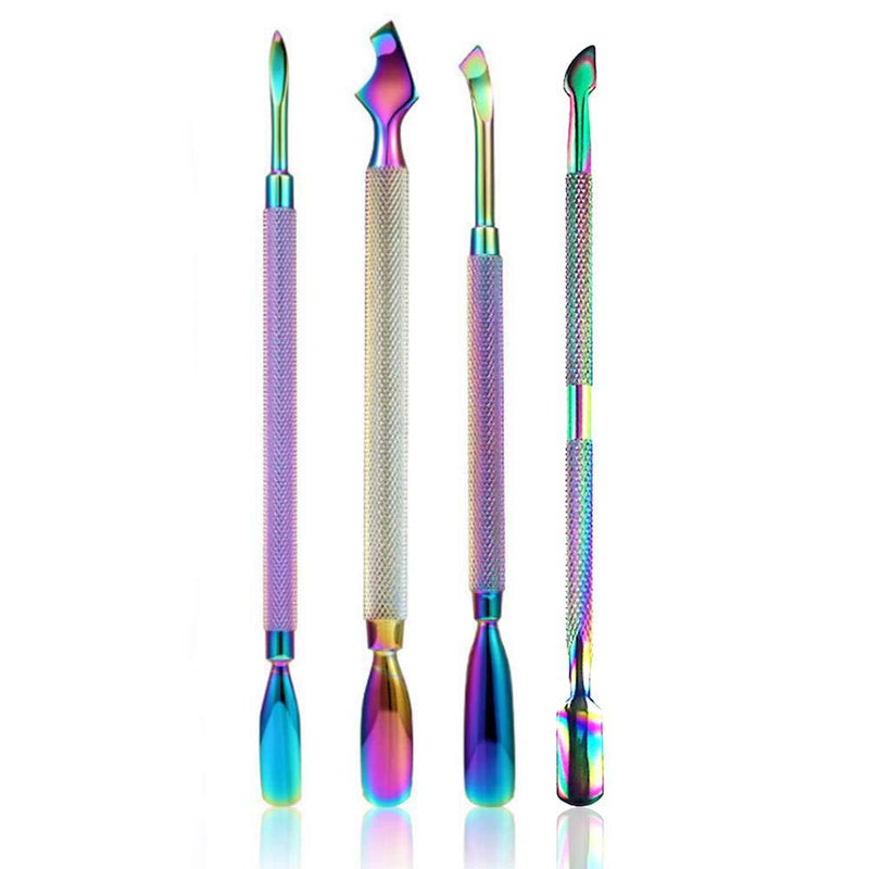 ONNPNN 4 Pieces Dual-Ended Cuticle Pusher, Stainless Steel Pedicure Manicure Tools, Rainbow Dead Skin Remover, Professional Trimmer Cutter Clipper Nail Art Tool Set for Fingernails and Toenails - BeesActive Australia