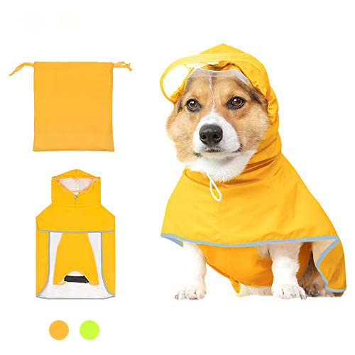 Dog Raincoat with Hood for Small Dog,Medium Dog,Luccalily Waterproof Dog Rain Jacket with Reflective Strip Adjustable Belly Strap Lightweight Poncho with Storage Bag Medium Yellow - BeesActive Australia