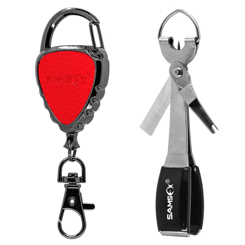 SAMSFX Quick Knot Tying Tool with Carabiner Zinger Retractor Fly Fishing Magnet Retractable Badge Holder and Multi-Tool Combo Metal Zinger with Magnet & Silver Knot Tool, Black Grip - BeesActive Australia