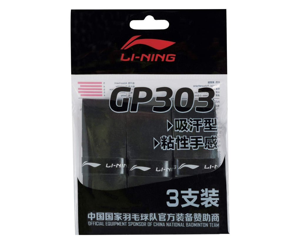 LI-NING Badminton Grip Tape GP303 Package of 3 - Black - BeesActive Australia