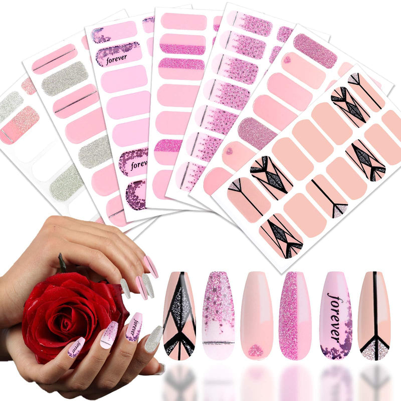 7 Different Valentine's Day Nail Polish Strips Adhesive Full Valentines Day Nail Wraps Stickers DIY Nail Art Decal Design for Valentine's Day for Women Teens Girls with Nail File (98 PCS) - BeesActive Australia