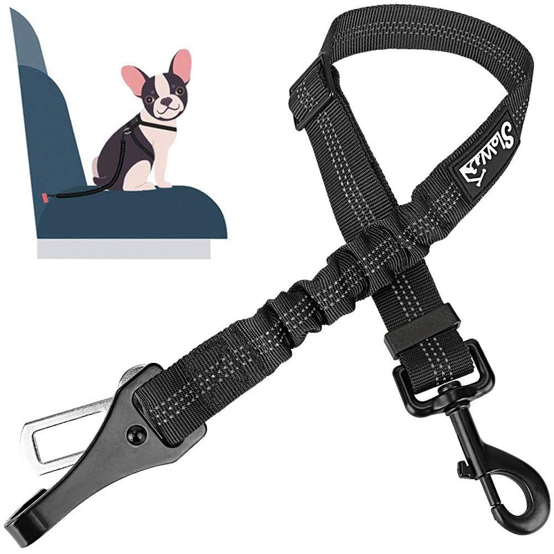 SlowTon Dog Seat Belt, Adjustable Dog Safety Belt Leash, 2 in 1 Latch Bar Attachment Dog Car Seatbelt with Elastic Nylon Bungee Buffer, Reflective Nylon Belt Tether Connect to Dog Harness 1Pack - Black - BeesActive Australia