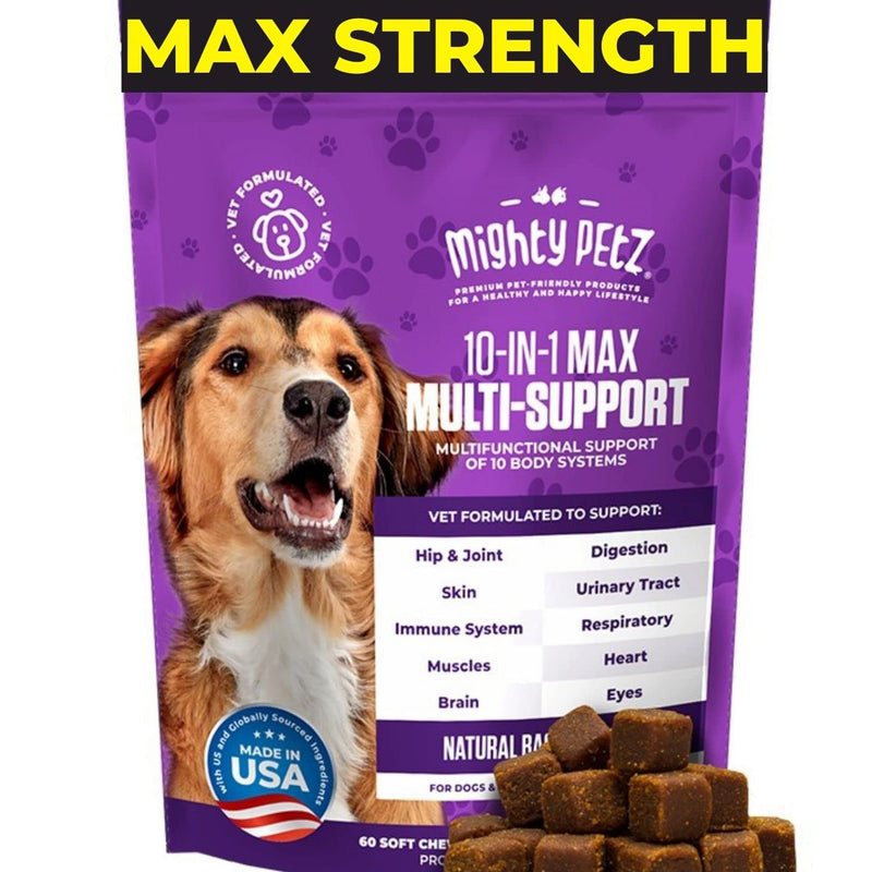 Mighty Petz MAX Dog Multivitamin + Probiotics + Glucosamine Chondroitin + Fish Oil + 15 More! Adult & Senior Dog Supplement Vitamins Chews to Support Hip & Joint, Skin + Coat, Digestion & Immunity - BeesActive Australia