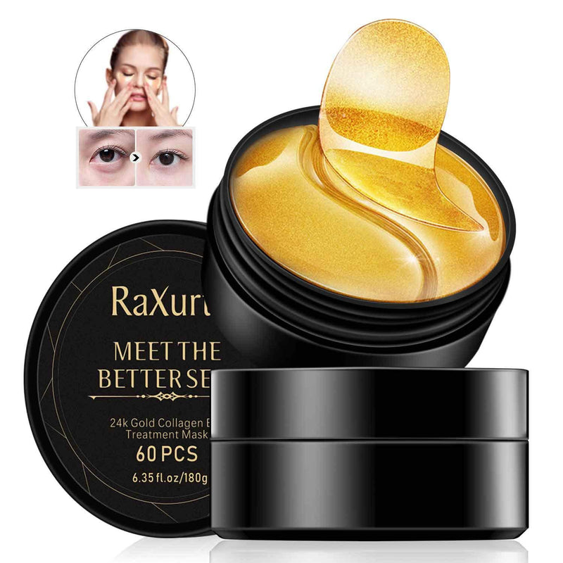 60 PCS 24K Gold Eye Mask, Raxurt Crystal Collagen Under Eye Treatment Mask, Advance Repair Anti-Aging Eye Mask for Dark Circles and Puffiness and Wrinkles with Hydrogel, Deep Moisturizing - BeesActive Australia