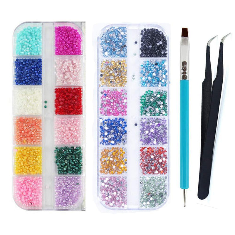 YesLady Nail Art Crystal Rhinestones Stone Gems 3D Design DIY Pearl Kit With Tweezer&Gems Picking Pen - BeesActive Australia