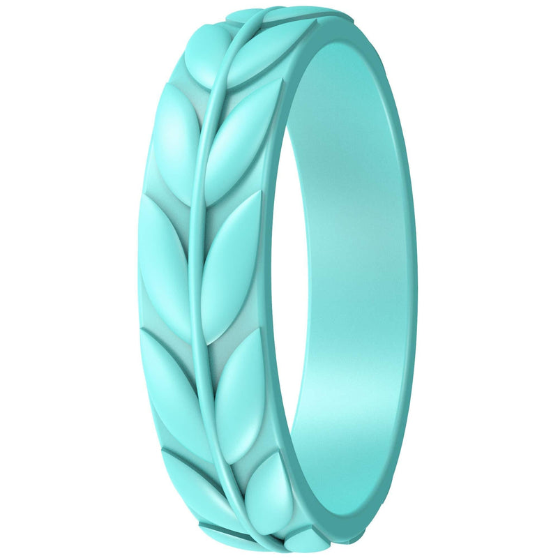 ThunderFit Silicone Rings for Women 7 Rings / 4 Rings / 1 Ring - Leaf Design Wedding Bands - 5.2mm Width - 2mm Thickness 1 Ring - Aqua Green 3.5 - 4 (14.9mm) - BeesActive Australia