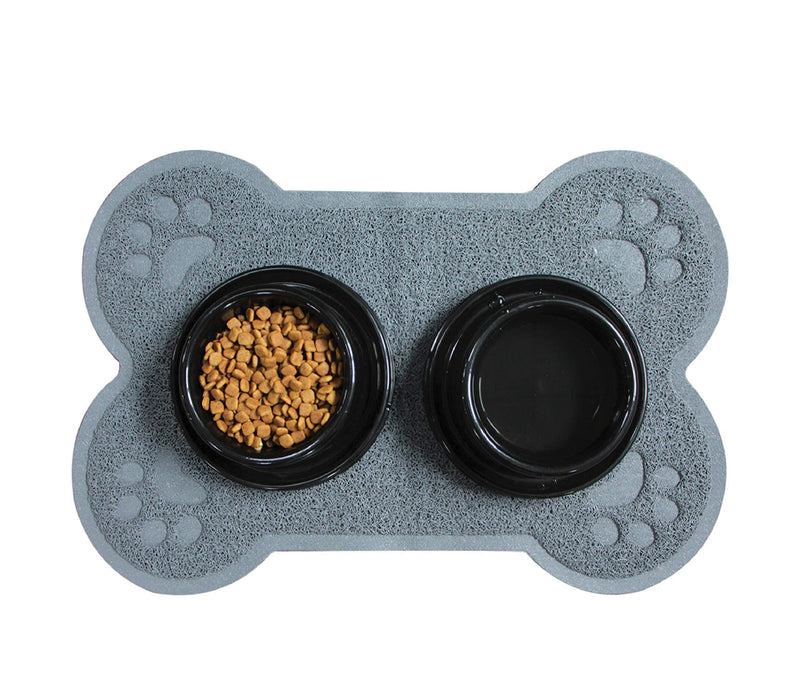 Petlike Pet Feeding Mat for Large Dogs and Cats, Non-Slip and Waterproof Large Dog Bowl Mat for Food and Water, Easy to Clean (Exclude Bowl) bone shape grey - BeesActive Australia