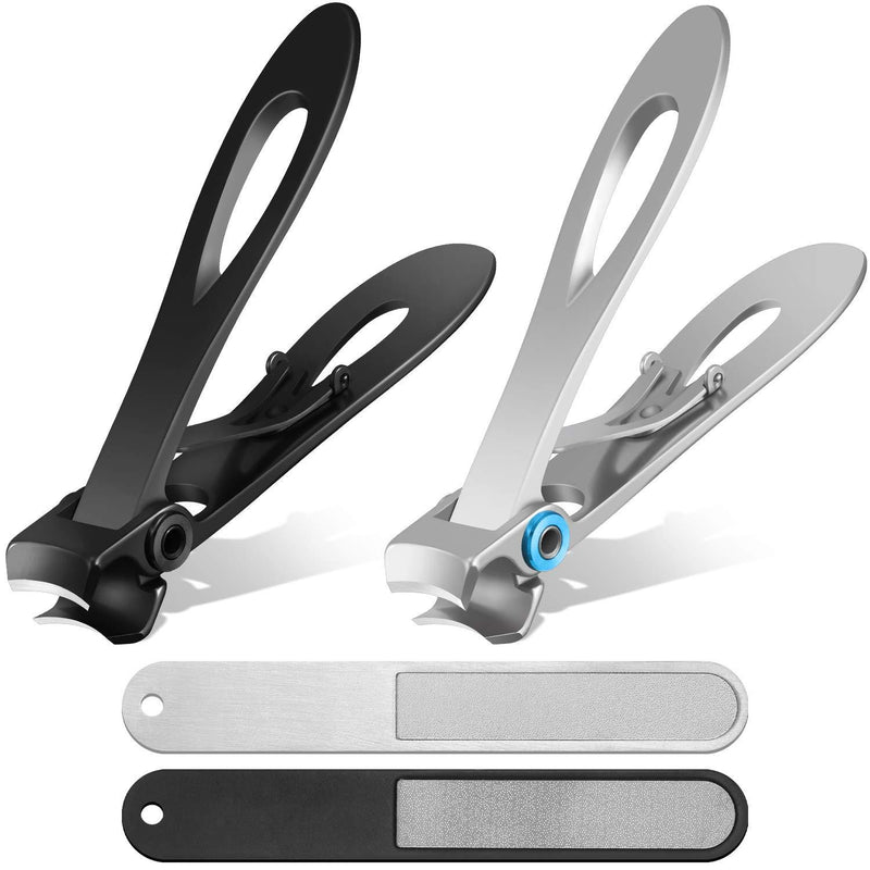 4-Piece Nail Clippers for Thick Nails Nail Files Set, Stainless Steel Nail Set with 15 mm Wide Jaw Opening Oversized Clippers Toenail Fingernail Nail Cutter Trimmer, Black and Silver - BeesActive Australia