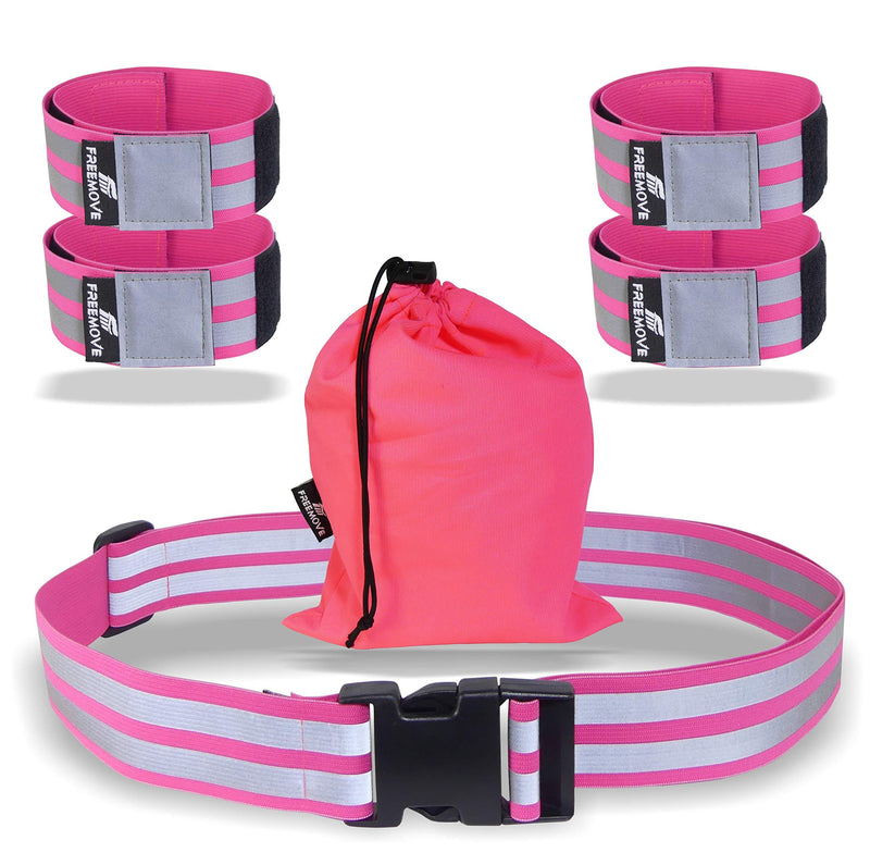 [AUSTRALIA] - Reflective Running Gear SET1 Reflective Belt with a pack of 4 Reflective Bands | SET2 pack of 2 Bands and Carry Bag | High Visibility at Day or Night Cycling, Biking, Walking, Jogging For Men, Women Pink BELT and BANDS 