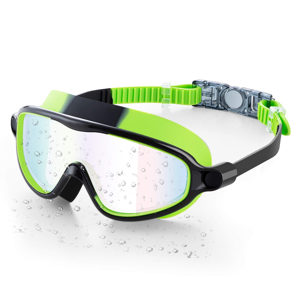 Portzon Wide View Swim Goggles, Unisex-Child Anti Fog Clear No Leaking Swimming Goggles Dazzle Green - BeesActive Australia