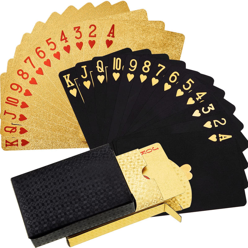 2 Decks Playing Card Waterproof Poker Cards Plastic PET Poker Card Novelty Poker Game Tools for Family Game Party (Black and Gold) Black and Gold - BeesActive Australia