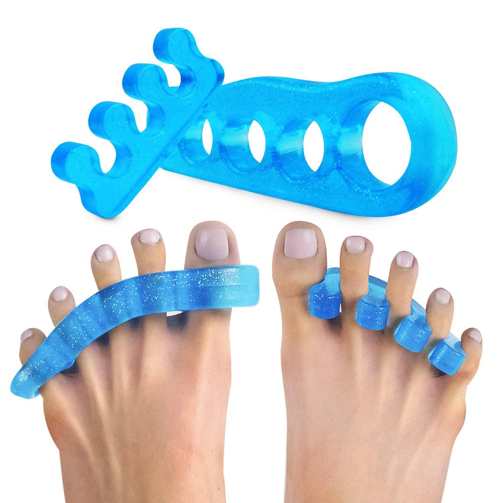 Toe Separators for Overlapping Toes - Hammer and Crooked Toe Straighteners - Stretchers Spacers for Pedicure - 2 Pairs - Open-Top and Loop Dividers - Fits Men and Women - Blue - Large - BeesActive Australia