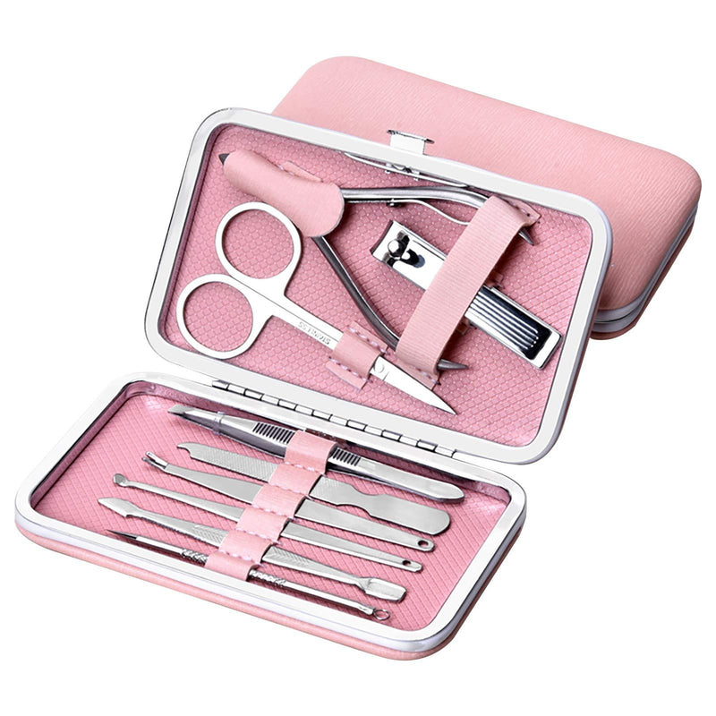 JIUKE Professional Nail Care Manicure Set of 9Pcs,Stainless Steel Pedicure Tool,Finger File Nail Clippers Grooming Kit,With Pink Travel Size Case for Women - BeesActive Australia