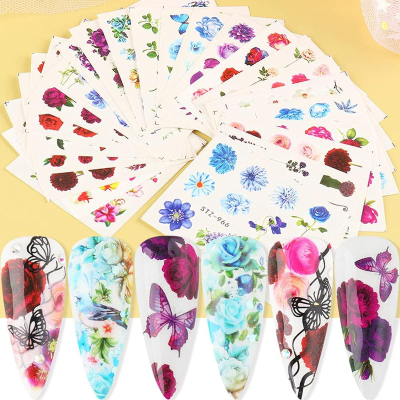 Bonnie Sam Nail Water Transfer Sticker Colorful Bloom Flower Pattern for Fingernail Manicure Decal 24 Sheets - BeesActive Australia
