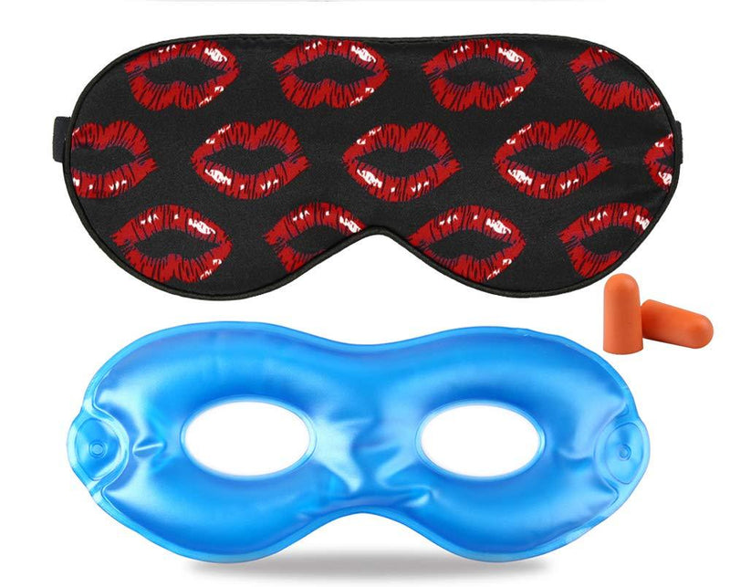 Fitglam Pure Silk Sleep Mask + Reusable Cold/Hot Therapy SPA Gel Eye Mask Set - Improve Sleeping, Alleviate Puffy, Swollen Eyes, Fatigue, Headache and Tension (Red Lip & Gel) 06 Red Lip - BeesActive Australia