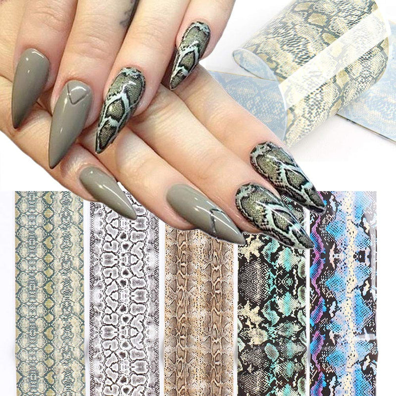 Bonnie-Sam 10 Sheets Snake Print Nail foil Water Adhesive Decals Wraps Transfer Fingernail Art Sticker Paper Snake Pattern - BeesActive Australia