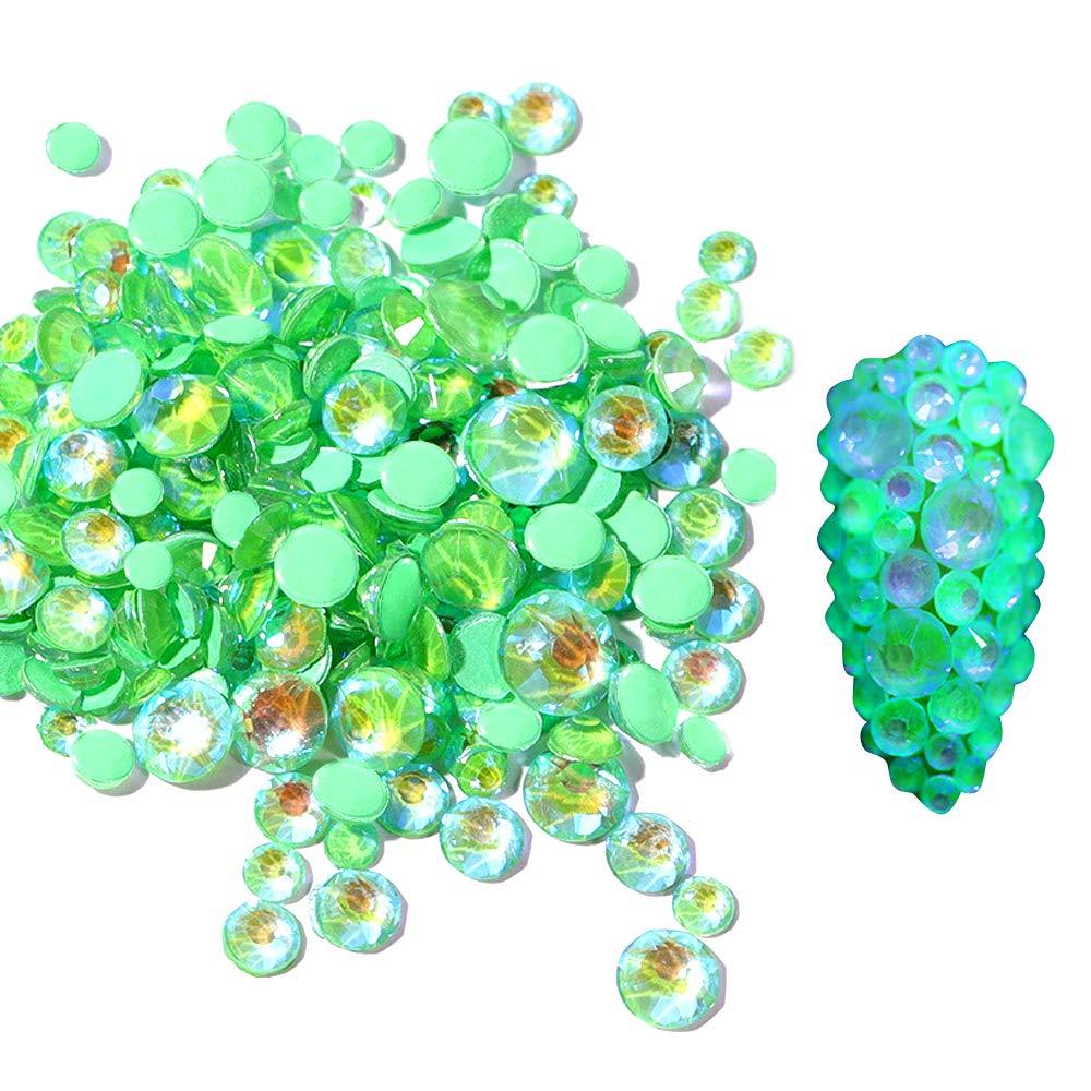 200 pcs Shine Electric Neon Colors Crystal Stones SS6-SS20 Size Assortment Flat Backs Rhinestones Nail Arts Crafts Glitters (Green) Green - BeesActive Australia