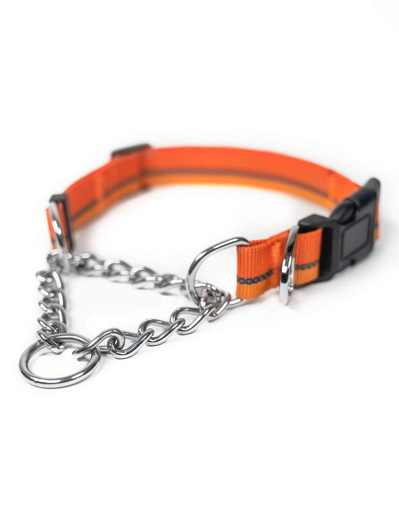 Mighty Paw Martingale Dog Collar 2.0 | Trainer Approved Limited Slip Collar with Stainless Steel Chain & Heavy Duty Buckle. Modified Cinch Collar for Gentle & Effective Pet Training Medium Orange - BeesActive Australia