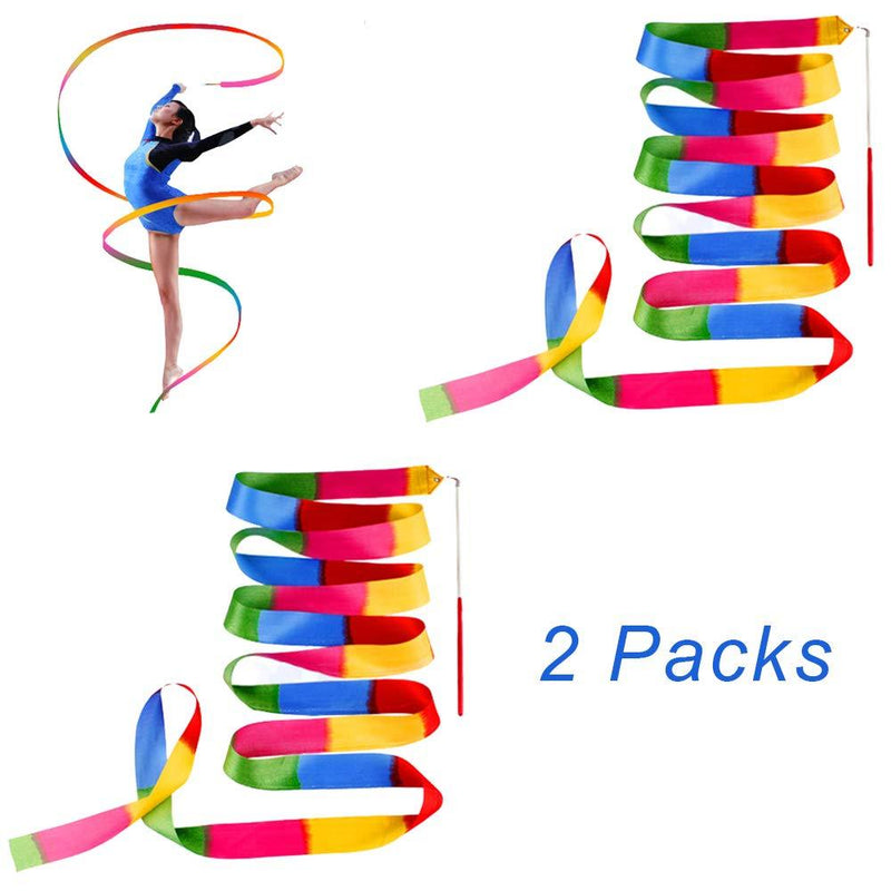 [AUSTRALIA] - Shuxy 2 Packs Ribbon Stick Rhythm Dance Ribbons Rhythmic Gymnastics Ribbon Baton Twirling Ribbon Wand Rods Streamers Rhythmic Ribbon Perfect for Kids Talent Shows Artistic Dancing, Satin Color 
