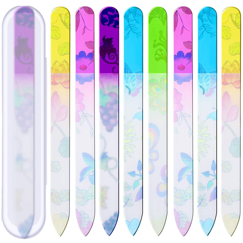 8 Pieces Glass Nail Files with Cases, Glass Nail File and Buffer Colorful Pattern Printed Nail Buffers with Travel Protective Cases for Professional Manicure Supplies - BeesActive Australia