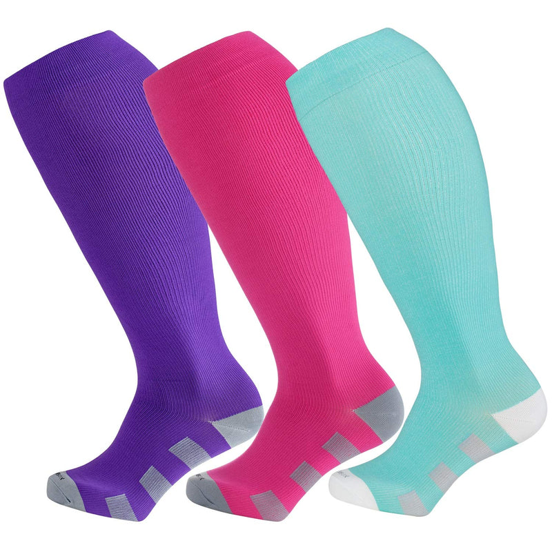 Wide Calf Compression Socks for Women & Men Large Size Circulation 15-20 mmHg 3 Pairs D Medium - BeesActive Australia
