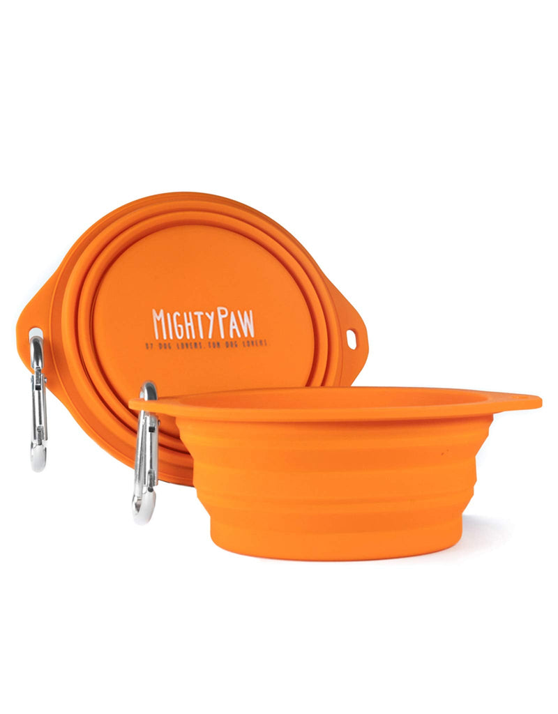 Mighty Paw Collapsible Travel Dog Bowl Set - 2 Pack (27 Oz) | Food Safe Silicone Food & Water Bowls for Pets. Bonus Carabiner Clip for Hiking, Camping or Walking. Lightweight & Leak-Proof Orange - BeesActive Australia