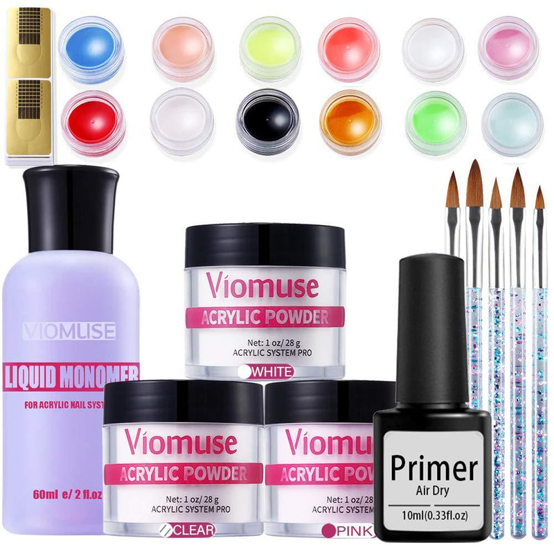 Viomuse Acrylic Nail Kit 3D Nail Powder Set with Professional Liquid Monomer For Nail Extension Carving Acrylic Nail Art Starter Kit (Color1) Color1 - BeesActive Australia