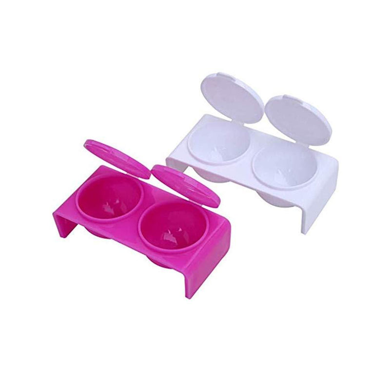 2PCS Double Cup Plastics Nail Art Cup Bowl Soaking Dish with Lids for Mixing Acrylic Powder Liquid Nail Art Manicures Tools, Washing Brush Cup (White and Rose Red) - BeesActive Australia