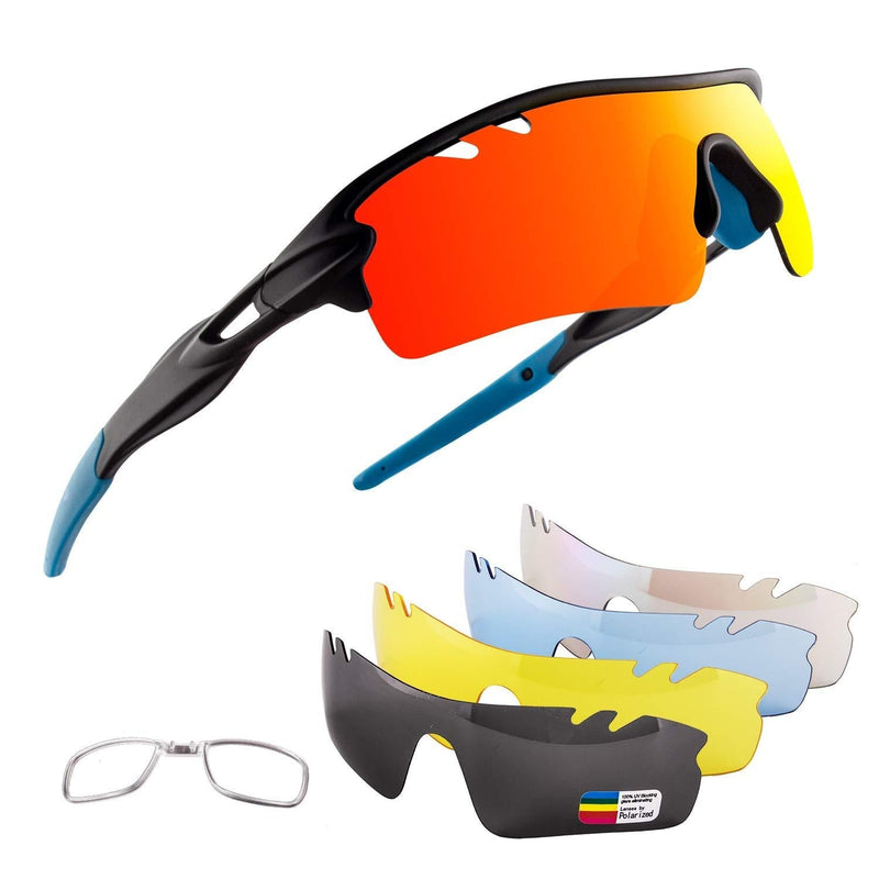 Xiyalai Polarized Sports Sunglasses with 5 Interchangeable Lenses,Mens Womens Cycling Glasses, Running Black Blue - BeesActive Australia