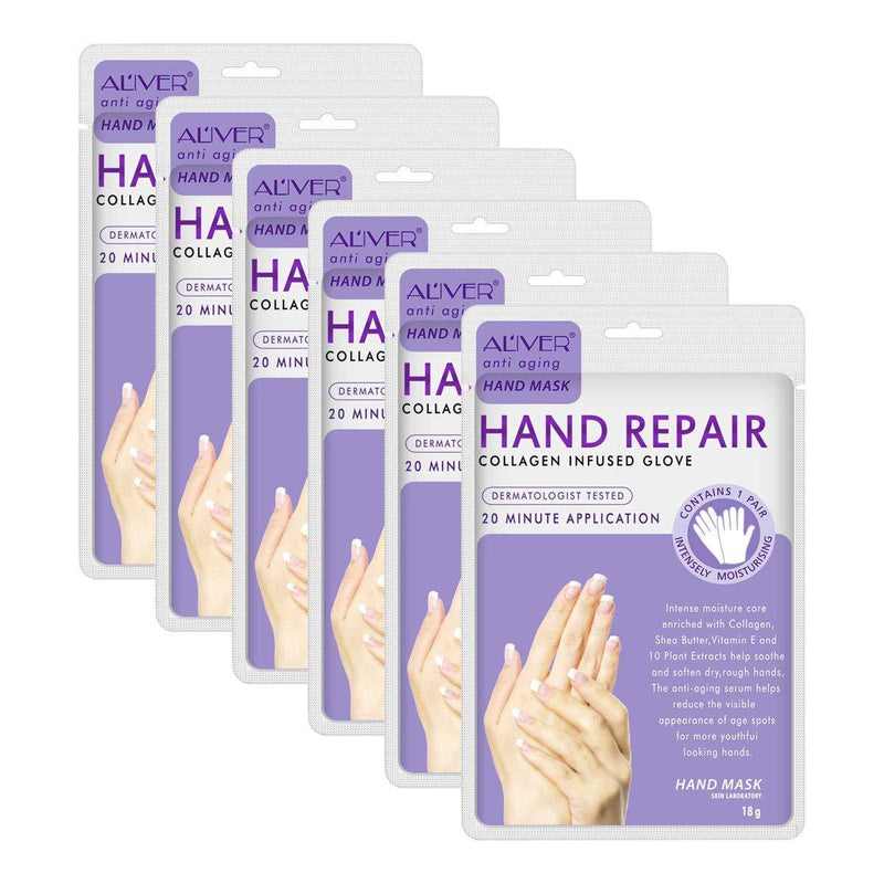 ALIVER 6 Pack Moisturizing Hand Peel Mask Gloves, Hand Mask Natural Collagen Spa Gloves Moisture Enhancing Gloves for Dry Hands, Repair Rough Damage Skin for Women & Men Milk - BeesActive Australia