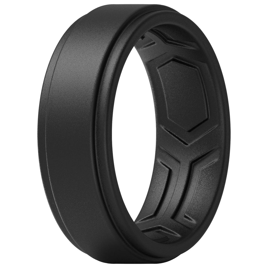 ThunderFit Silicone Rings for Men - 7 Rings / 4 Rings / 1 Ring - Breathable Patterned Design Sleek Step Edge 8mm Width - 2.2mm Thickness 1 Ring - Black 5.5 - 6 (16.5mm) - BeesActive Australia