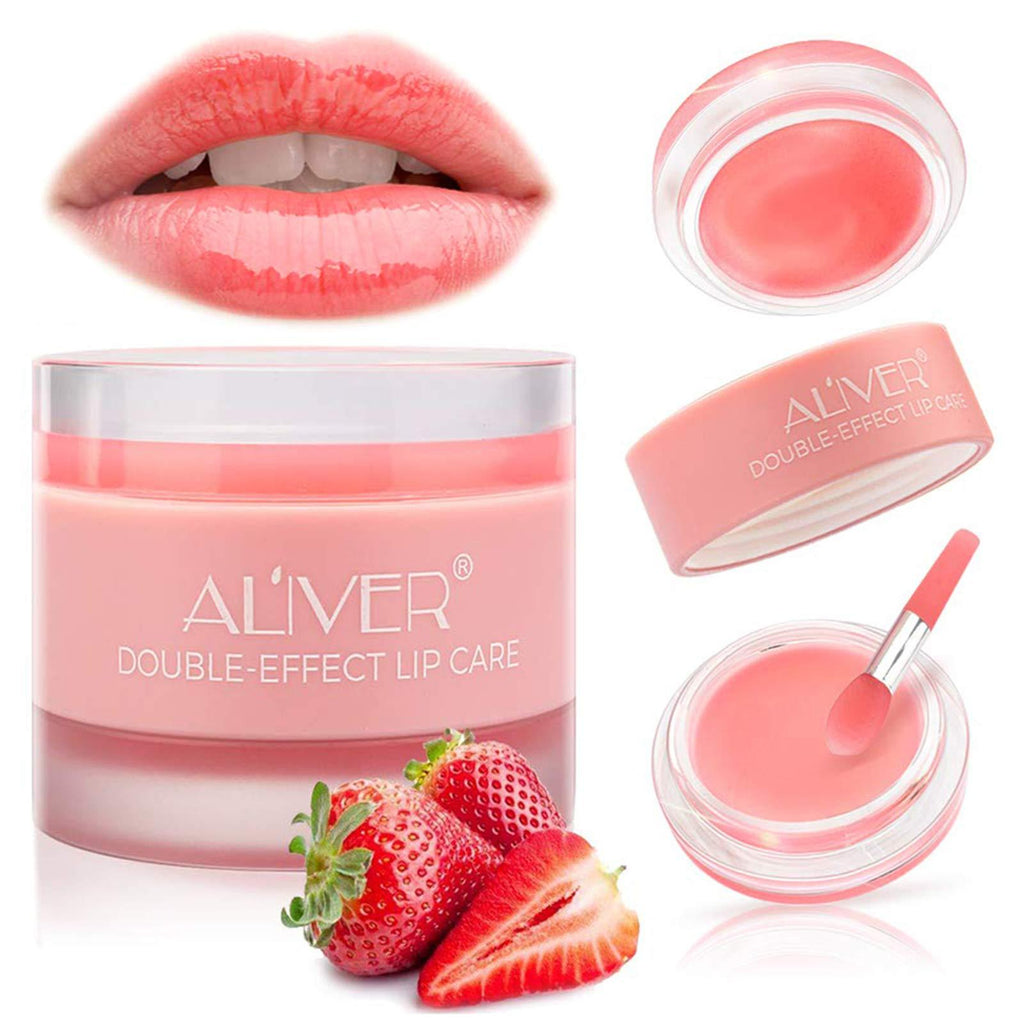 Lip Sleeping Mask, with Lip Scrubs Exfoliator & Moisturizer, Double Effect Lip Mask Overnight for Dry, Lip Masks Treatment Care, Cracked Lips, Peeling Lip Primer, Lip Repair Balm - Strawberry (pink) pink - BeesActive Australia